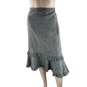 LOFT Ann Taylor Brown & Tan Ruffled Skirt, Size 8, Wool Blend Midi Skirt
